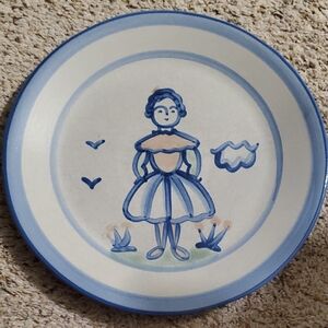 Decorative Blue and White Plate with Painted Figure